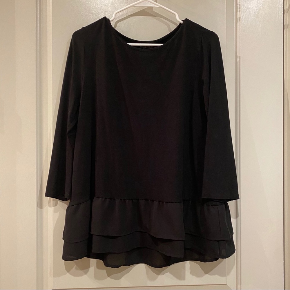 J. Jill black long sleeve blouse, flowy ruffles